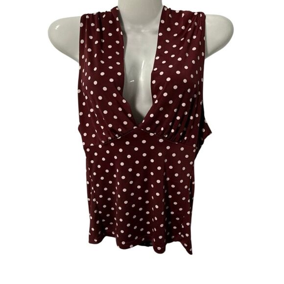 Cressong USA Burgundy Polka Dot Sleeveless Top – Size Medium - Picture 1 of 4